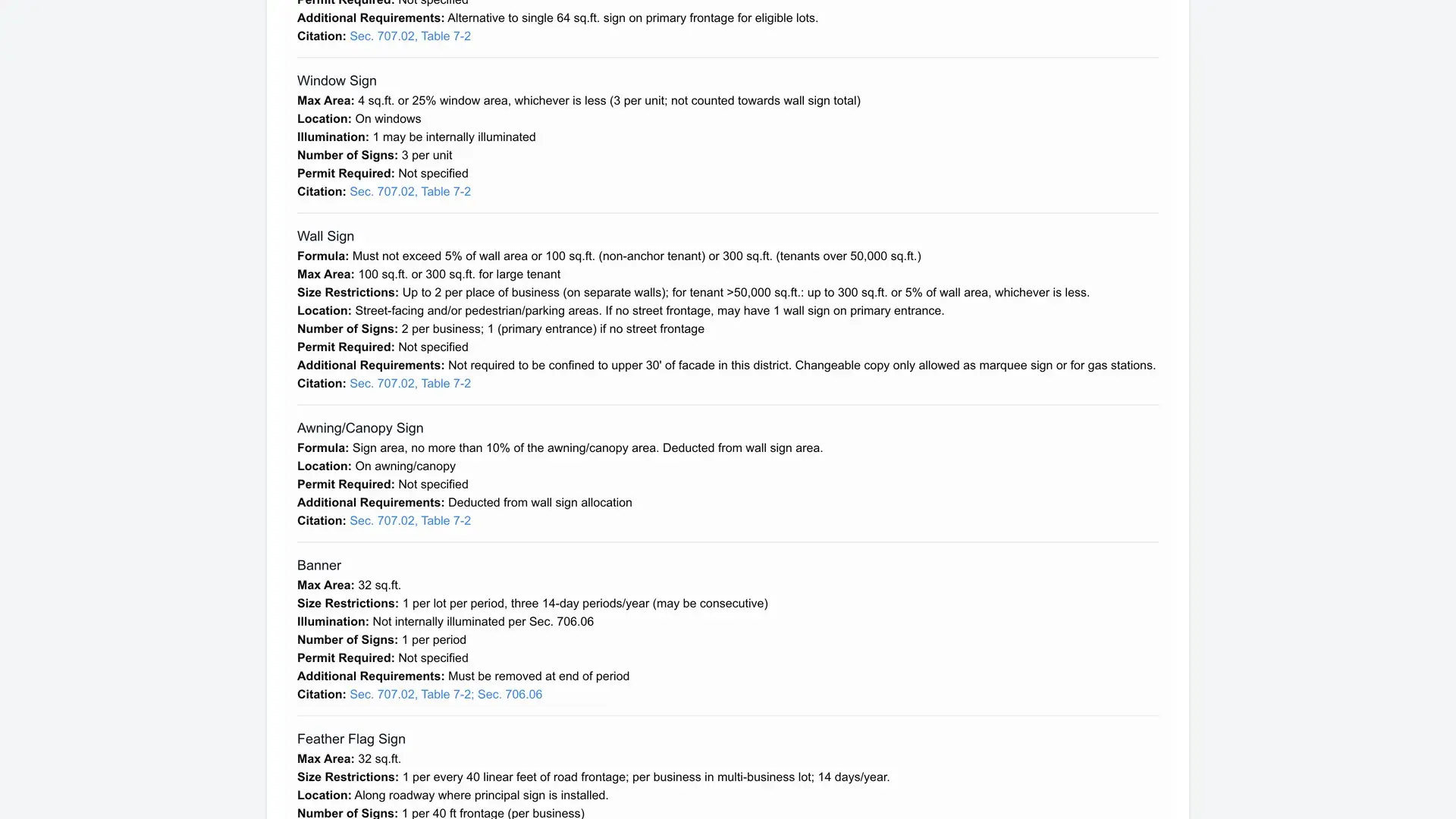 Screenshot of Summarized Regulations feature